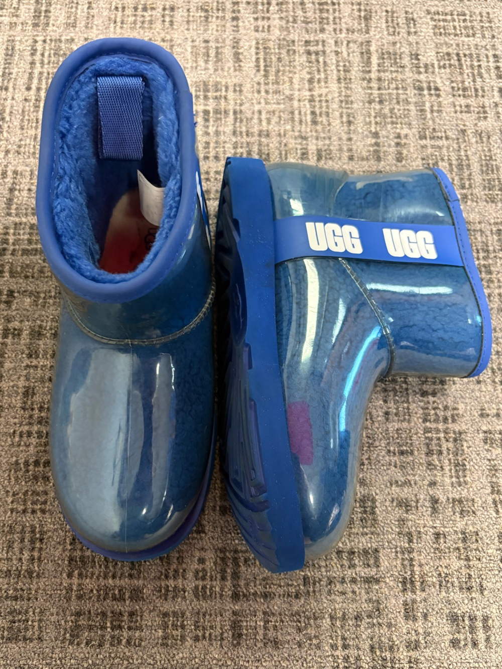 UGG Royal Blue Classic Clear Mini Waterproof Boots Logo Sz 3